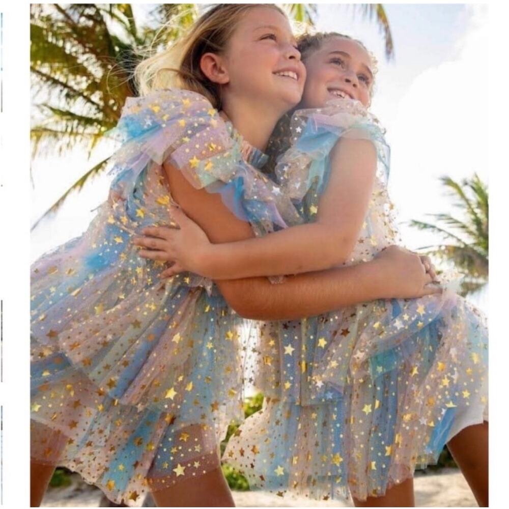 Lola + The Boys Pastel Stars Tulle Dress Sz 4/5 Birthday Party Princess Outfit